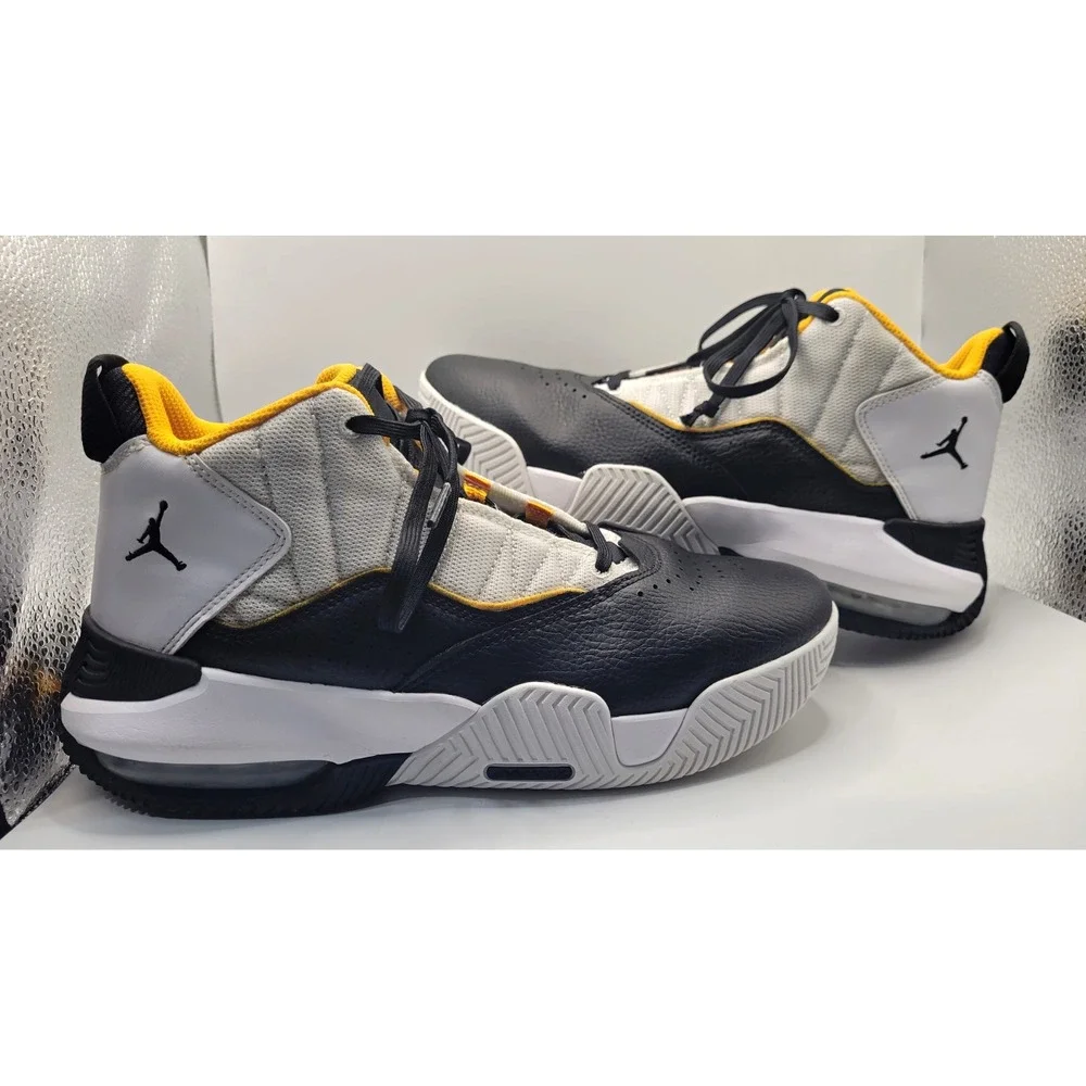 Jordan Mid Top Colorblock Lace Up Leather Sneakers Black White Yellow DC7230